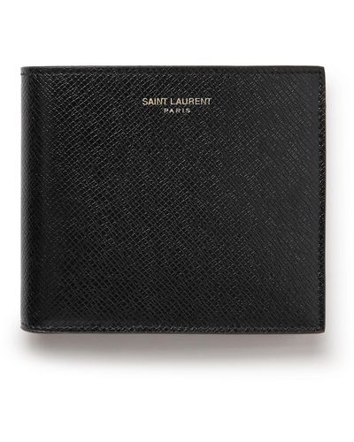Saint Laurent Logo-embellished Upcycled Cross-grain Leather Bifold Wallet - Black