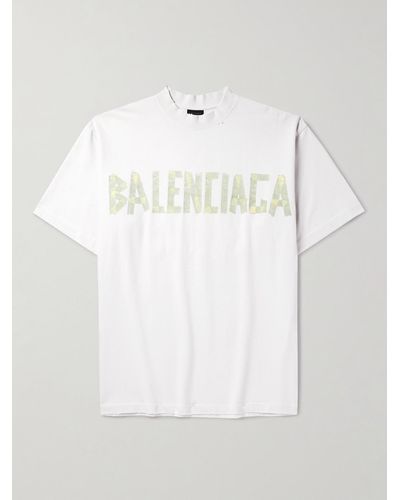 Balenciaga Oversized Distressed Logo-print Cotton-jersey T-shirt - White