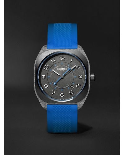 Hermès H08 Automatic 39 mm Uhr aus Glasfaser mit Kautschukarmband - Blau