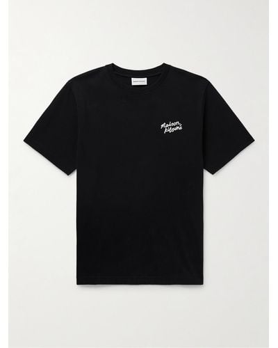 Maison Kitsuné T-shirt in jersey di cotone con logo ricamato - Nero