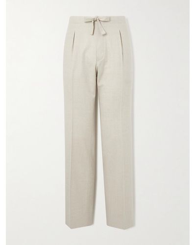 STÒFFA Striaght-leg Pleated Wool-flannel Drawstring Trousers - Natural