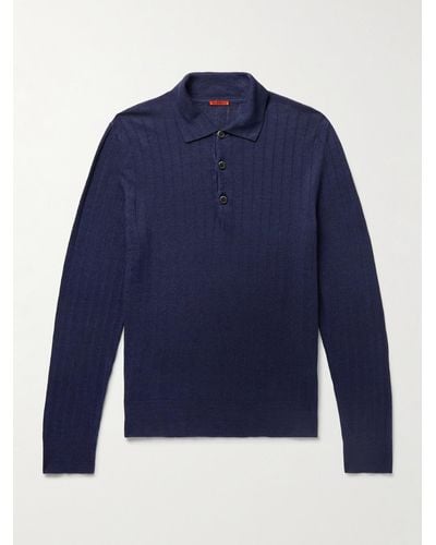 Barena Pevaron Ribbed Linen And Cotton-blend Polo Shirt - Blue
