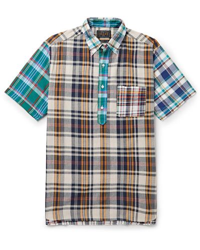 Beams Plus Throwing Fits Button-down Collar Checked Slub Cotton Half-placket Shirt - Multicolor