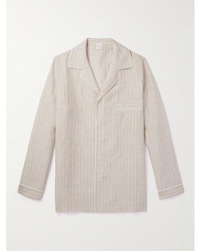 Loretta Caponi Camp-collar Striped Linen And Cotton-blend Shirt - White