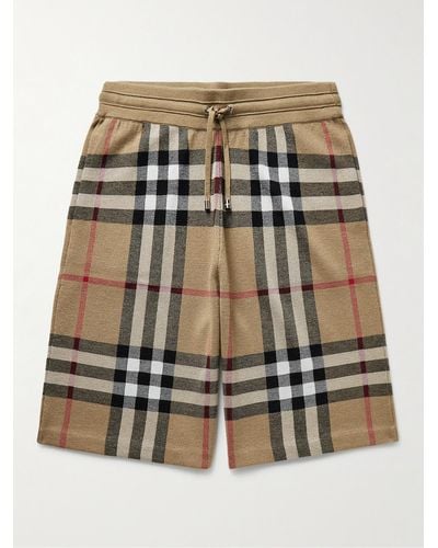 Burberry Straight-leg Checked Birdseye Silk And Wool-blend Drawstring Shorts - Natural