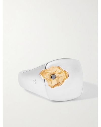 Tom Wood Mined Large Rhodium And Gold-plated Diamond Signet Ring - White