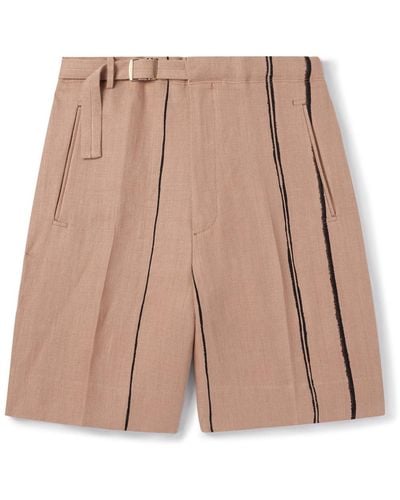 Zegna Wide-leg Belted Striped Oasi Lino Shorts - Natural