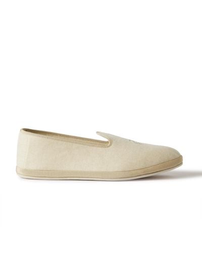 Loro Piana Logo-embroidered Cashmere Slippers - Natural