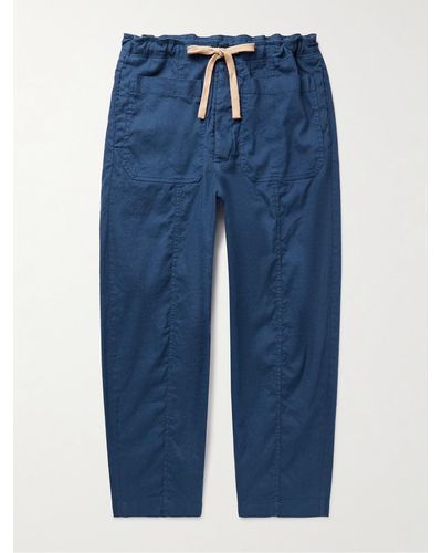 Barena Cester Wide-leg Garment-dyed Linen-blend Drawstring Trousers - Blue