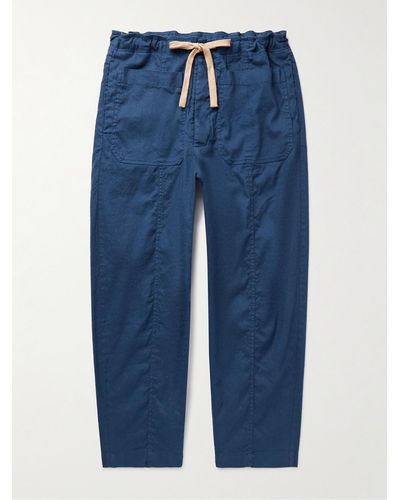 Barena Pantaloni a gamba larga in misto lino tinti in capo con coulisse Cester - Blu