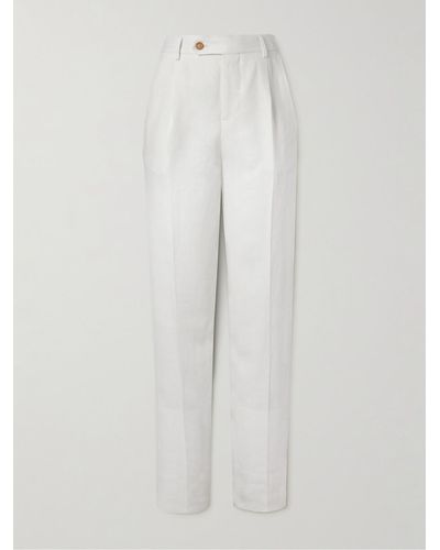 Brunello Cucinelli Pantaloni slim-fit a gamba dritta in twill di lino con pinces - Bianco