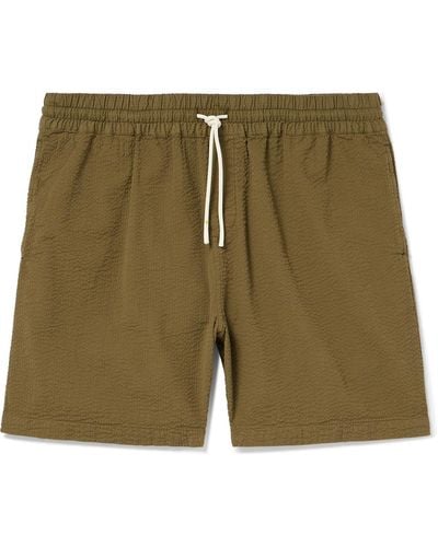 Portuguese Flannel Atlantico Straight-leg Cotton-seersucker Drawstring Shorts - Green