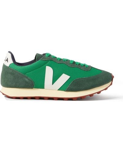 Veja Rio Branco Leather-trimmed Alveomesh And Suede Sneakers - Green