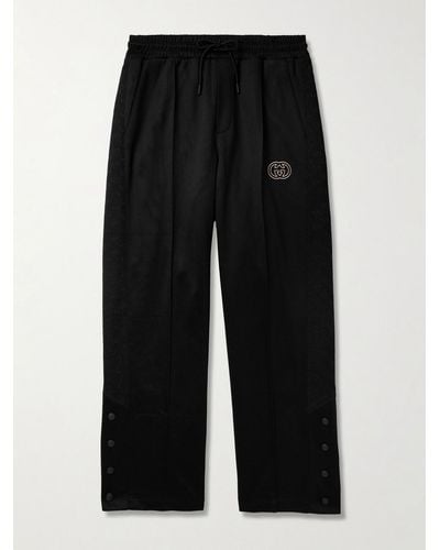 Gucci Wide-leg Logo-embroidered Monogrammed Tech-jersey Joggers - Black