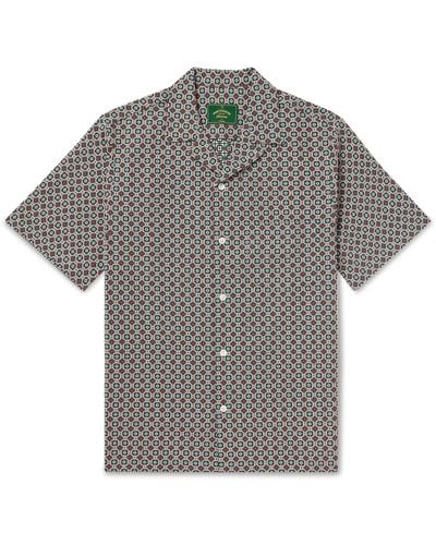 Portuguese Flannel Convertible-collar Embroidered Cotton Shirt - Gray