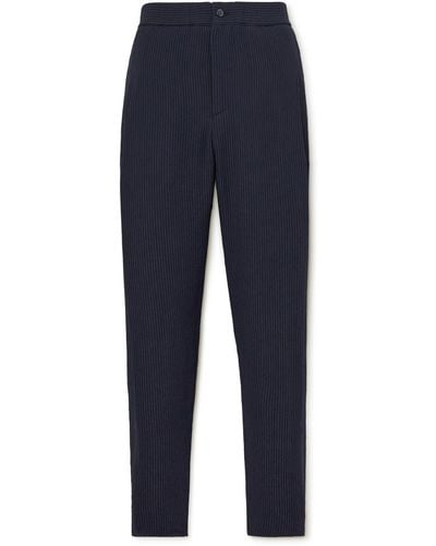 Giorgio Armani Straight-leg Pleated Striped Seersucker Suit Pants - Blue