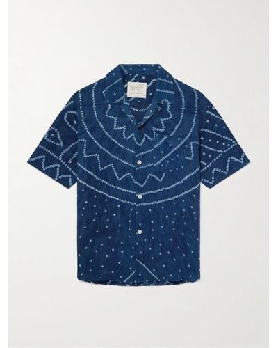Kardo Ronen Convertible-collar Garment-dyed Cotton Shirt - Blue