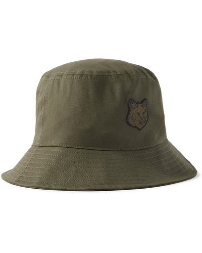 Maison Kitsuné Logo-appliquéd Cotton-twill Bucket Hat - Green