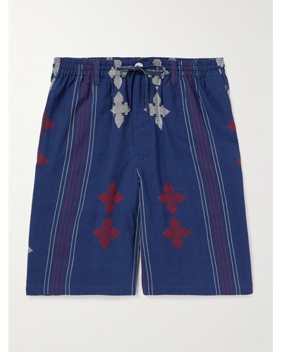 Kardo Kobe Embroidered Striped Cotton Shorts - Blue