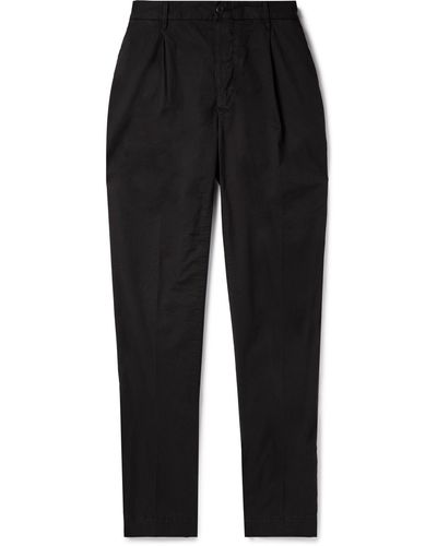 Incotex Tapered Pleated Stretch-cotton Gabardine Pants - Black
