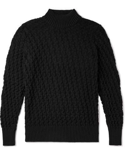 S.N.S. Herning Stark Slim-fit Cable-knit Merino Wool Sweater - Black