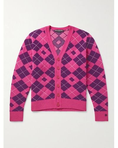 Acne Studios Kwanny Cardigan aus Jacquard-Strick aus einer Wollmischung mit Argyle-Muster - Pink