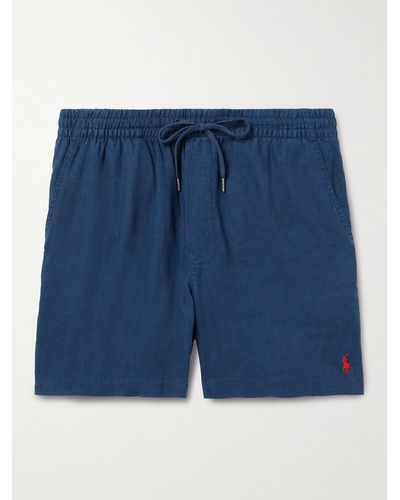 Polo Ralph Lauren Shorts in lino con coulisse e logo ricamato Prepster - Blu