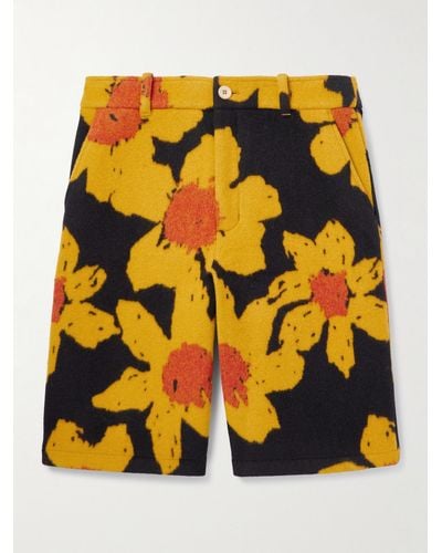The Elder Statesman Senna Straight-leg Floral-print Wool And Cashmere-blend Shorts - Yellow