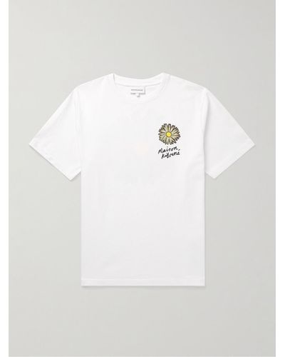 Maison Kitsuné Floating Flowers Logo-print Cotton-jersey T-shirt - White