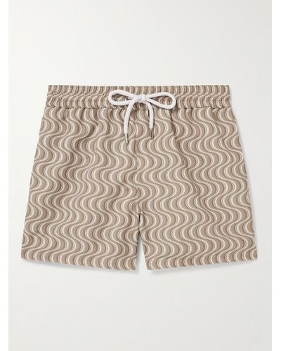 Frescobol Carioca Straight-leg Short-length Printed Recycled Swim Shorts - Natural