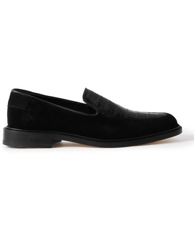 VINNY'S Suede And Croc-effect Leather Loafers - Black
