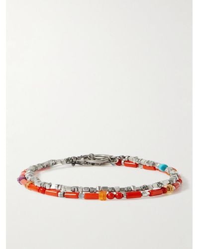 Peyote Bird Ananda Set aus zwei Armbändern aus Silber mit Zierperlen aus mehreren Steinen - Rot