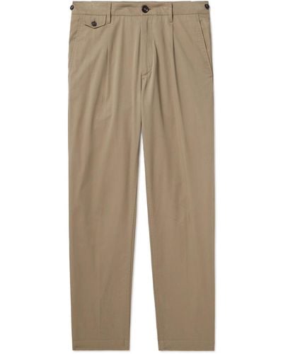 Dunhill Straight-leg Pleated Cotton-blend Chinos - Natural