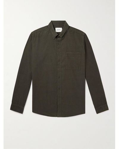 NN07 Arne 5082 Button-down Collar Organic Cotton-corduroy Shirt - Green