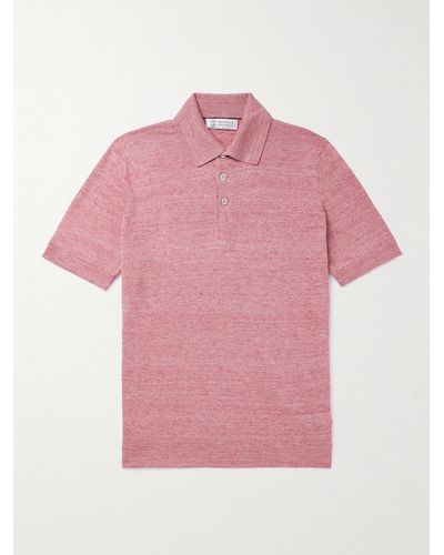 Brunello Cucinelli Slim-fit Linen And Cotton-blend Polo Shirt - Pink