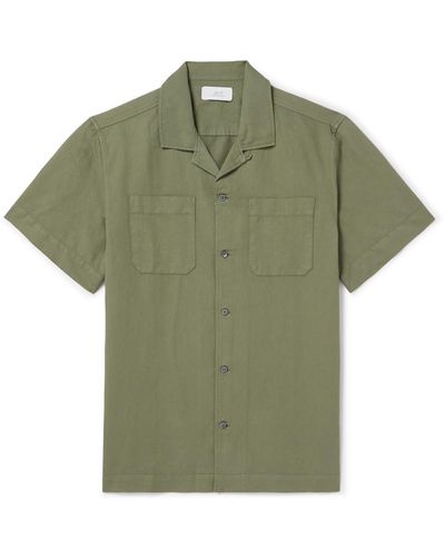 MR P. Michael Convertible-collar Garment-dyed Cotton And Linen-blend Twill Shirt - Green