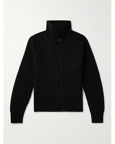 Tom Ford Ribbed Wool And Cashmere-blend Cardigan - Black