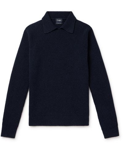 Drake's Integral Ribbed Wool And Alpaca-blend Sweater - Blue