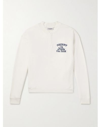 CHERRY LA Trophy Henley Sweatshirt aus Baumwoll-Jersey mit Print und Stickerei - Natur