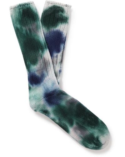 Anonymous Ism Scatter Dye Tie-dyed Ribbed Cotton-blend Socks - Blue