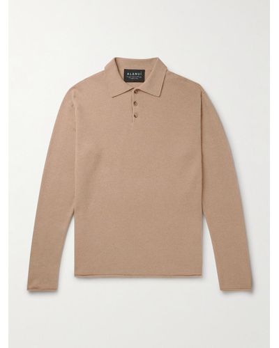 Alanui Ribbed Cashmere And Cotton-blend Polo Jumper - Natural