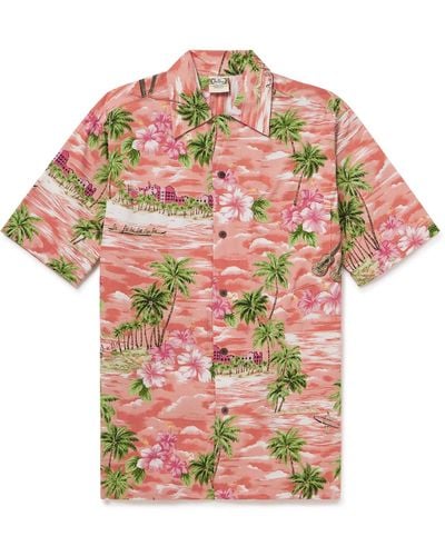 Go Barefoot Waikiki Convertible-collar Printed Cotton Shirt - Pink