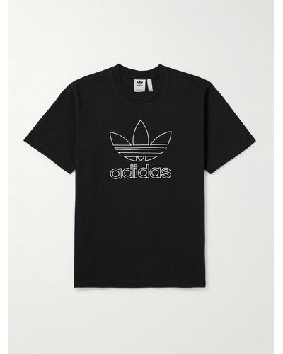 adidas Originals T-Shirt aus Baumwoll-Jersey mit Logostickerei - Schwarz
