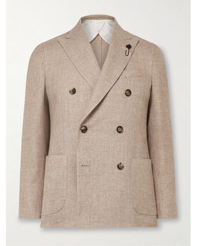 Lardini Unstructured Double-breasted Linen And Wool-blend Suit Jacket - Natural