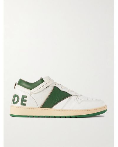 Rhude Rhecess Colour-block Distressed Leather Trainers - Green