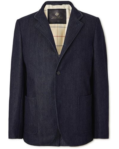 Loro Piana Spagna Leather-trimmed Cotton And Cashmere-blend Denim Jacket - Blue