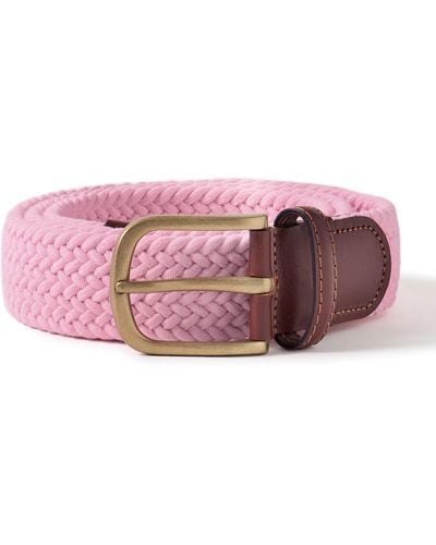 Anderson & Sheppard 3.5cm Leather-trimmed Woven Elastic Belt - Pink