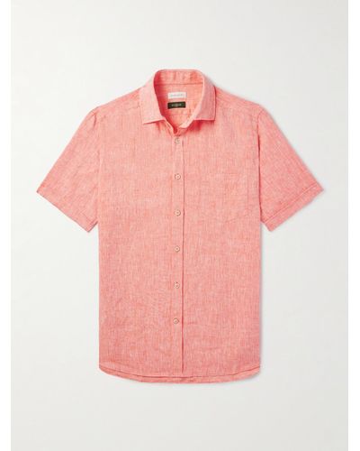 Incotex Glanshirt schmal geschnittenes Hemd aus Leinen - Pink
