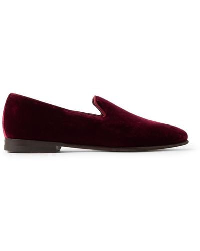 Manolo Blahnik Mario Grosgrain-trimmed Velvet Loafers - Red