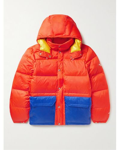 The North Face Colour-block Logo-print Quilted Nylon-ripstop Hooded Down Parka - Orange